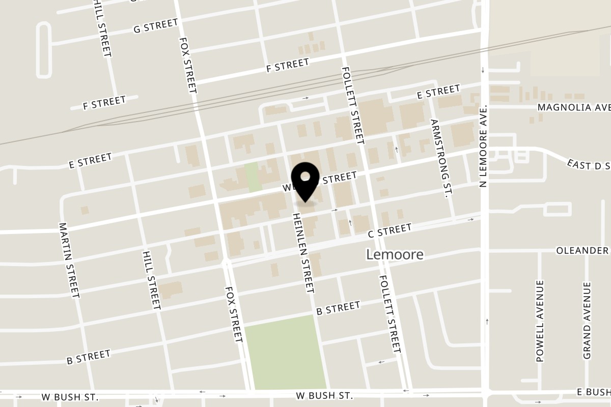Map showing the location of Twisted Indian Street Food on 236 Heinlen St in Lemoore